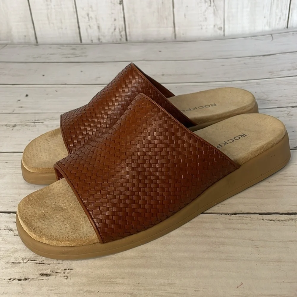 Rockport Brown Woven Ledge Wedge Slide Made in Brazil